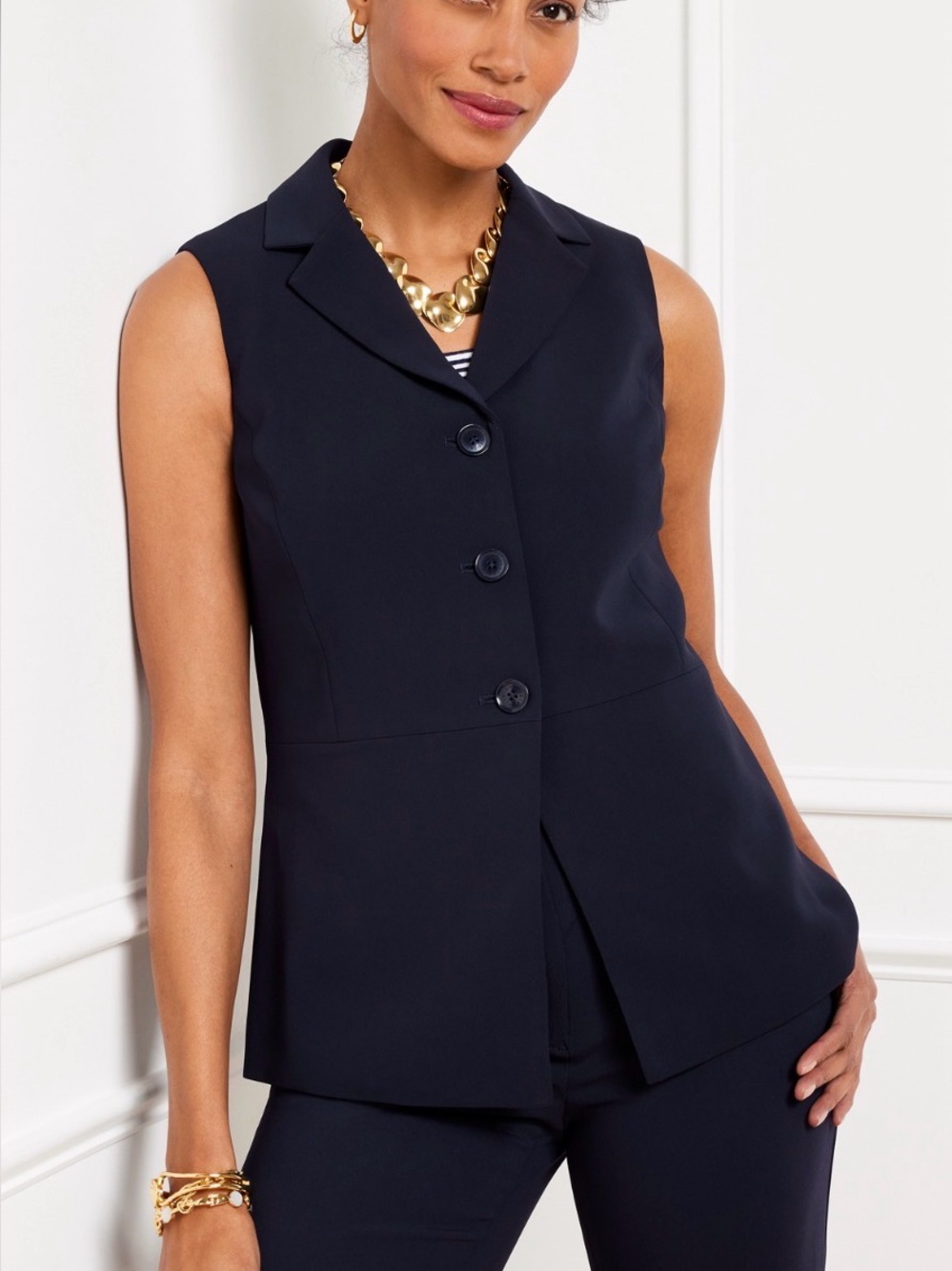 Talbots NWT Black Sleeveless Easy Travel Peplum Vest Size 14 - Picture 3 of 7
